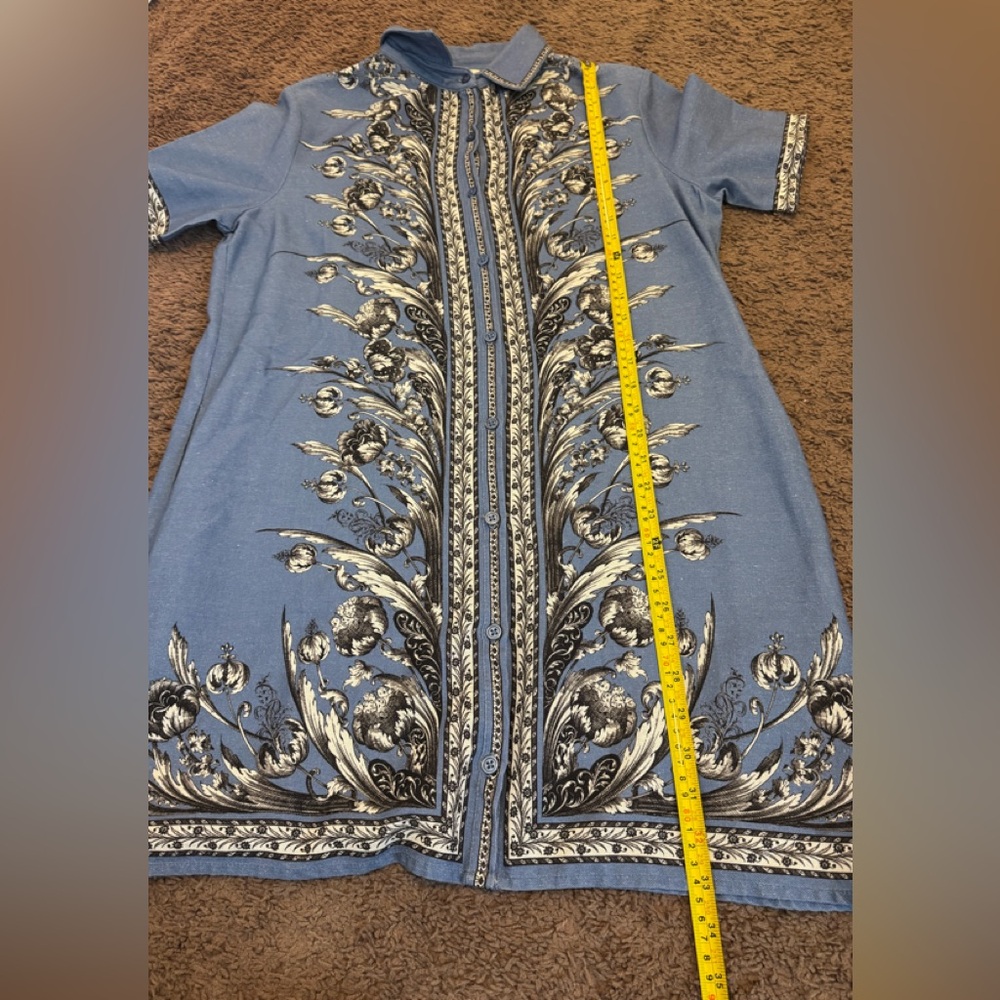 Max Studio Blue Linen Blend Shirt Dress Embroidered Size M NEW - Picture 9 of 12